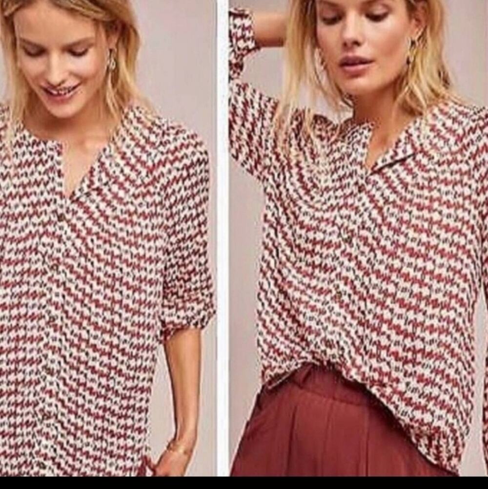 Anthropologie Maeve Avignon Abstract Scotty Dog Print Button Up Top Size Small